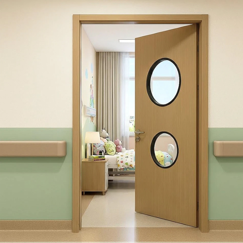 Puerta de acero para habitación de paciente pediátrico de hospital con cristal redondo