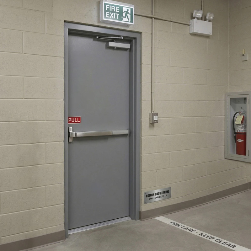 Puerta de acero comercial con barra de empuje