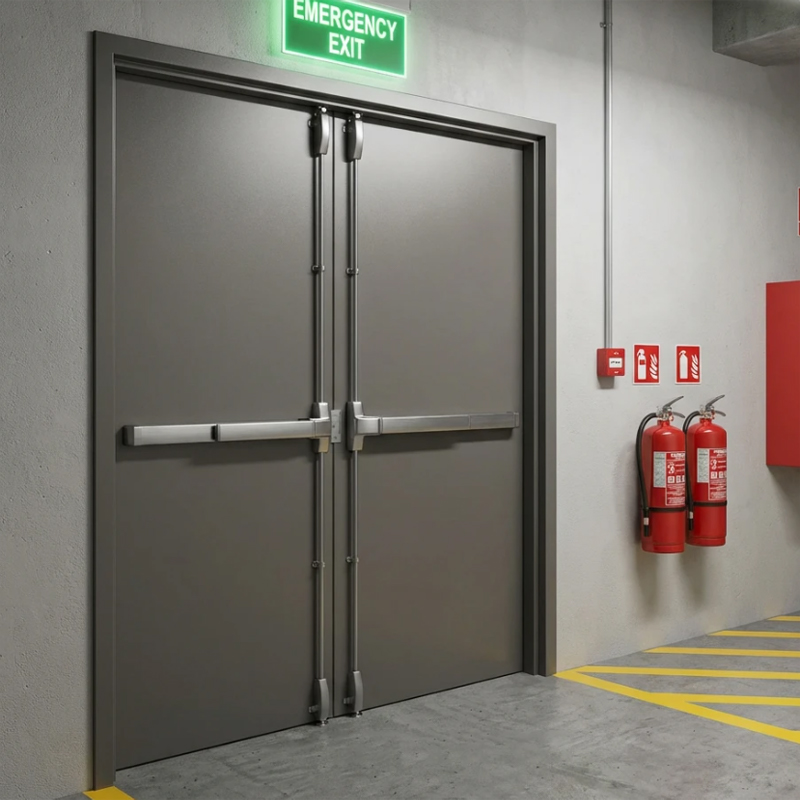 Puerta de salida de emergencia doble de acero resistente al fuego Puerta de salida de emergencia doble de acero resistente al fuego