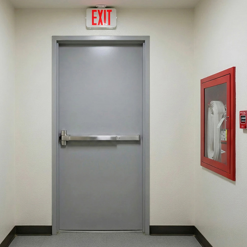 Puerta de acero comercial con barra de empuje
