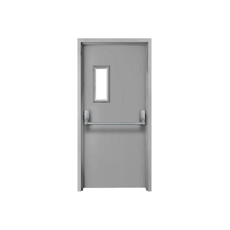 Puerta de salida de emergencia con panel de vidrio