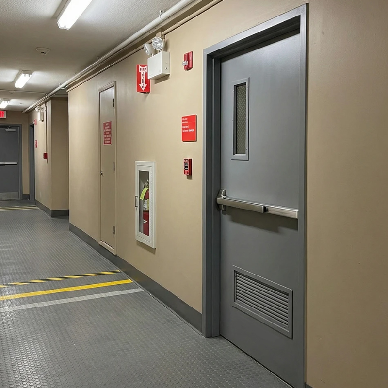 Puerta de salida de emergencia con rejilla inferior