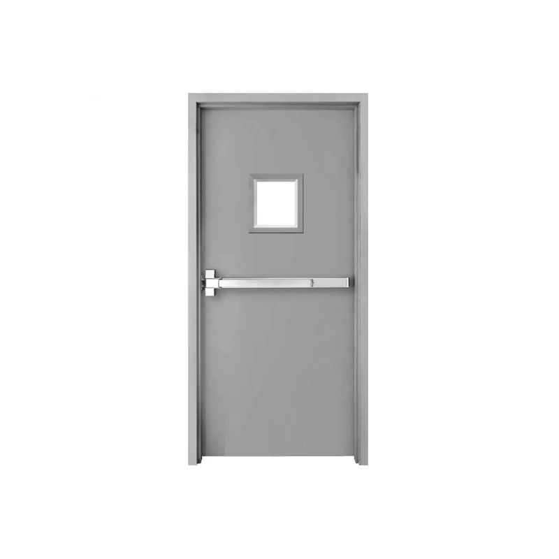 Puerta de salida de emergencia de acero galvanizado y acristalada
