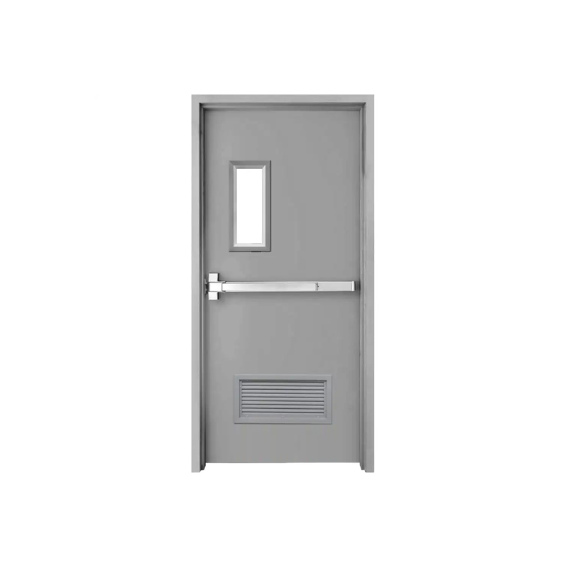 Puerta de acero de salida de emergencia con herrajes antipánico